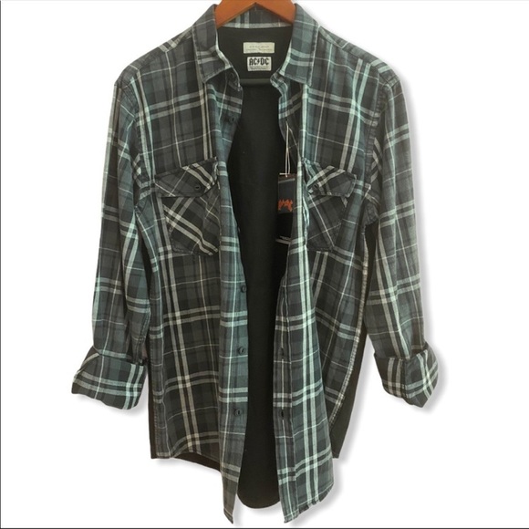 NWT ZARA MAN Plaid Shirt w/AC/DC Graphic on Back - Picture 4 of 12
